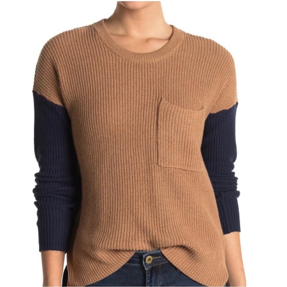 Madewell color block navy and tan tunic sweater size small